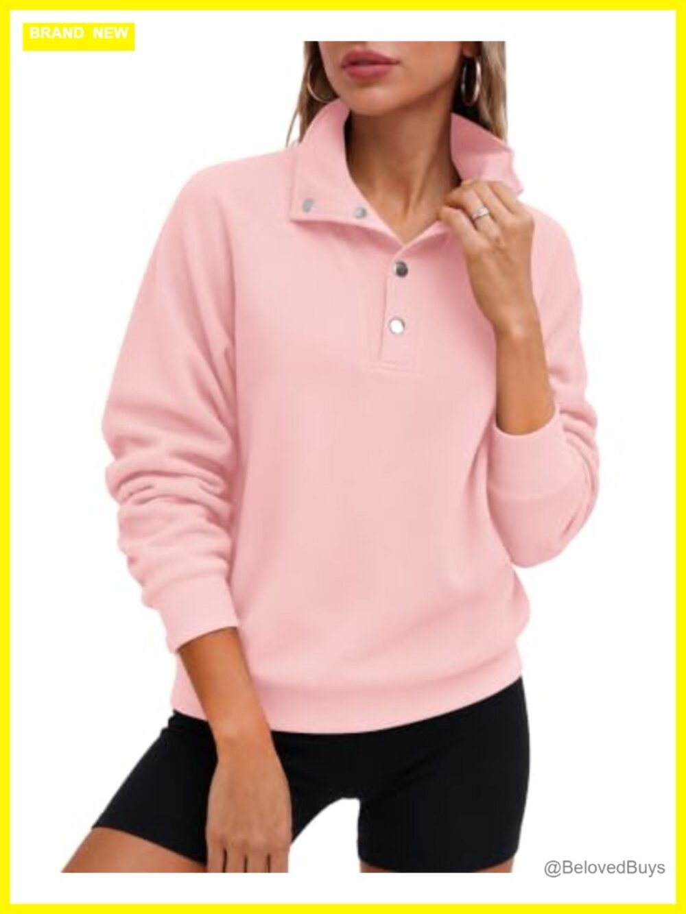 Mock Neck Henley Pullover Sweatshirt Snap Button Long Sleeve Relaxed Fit